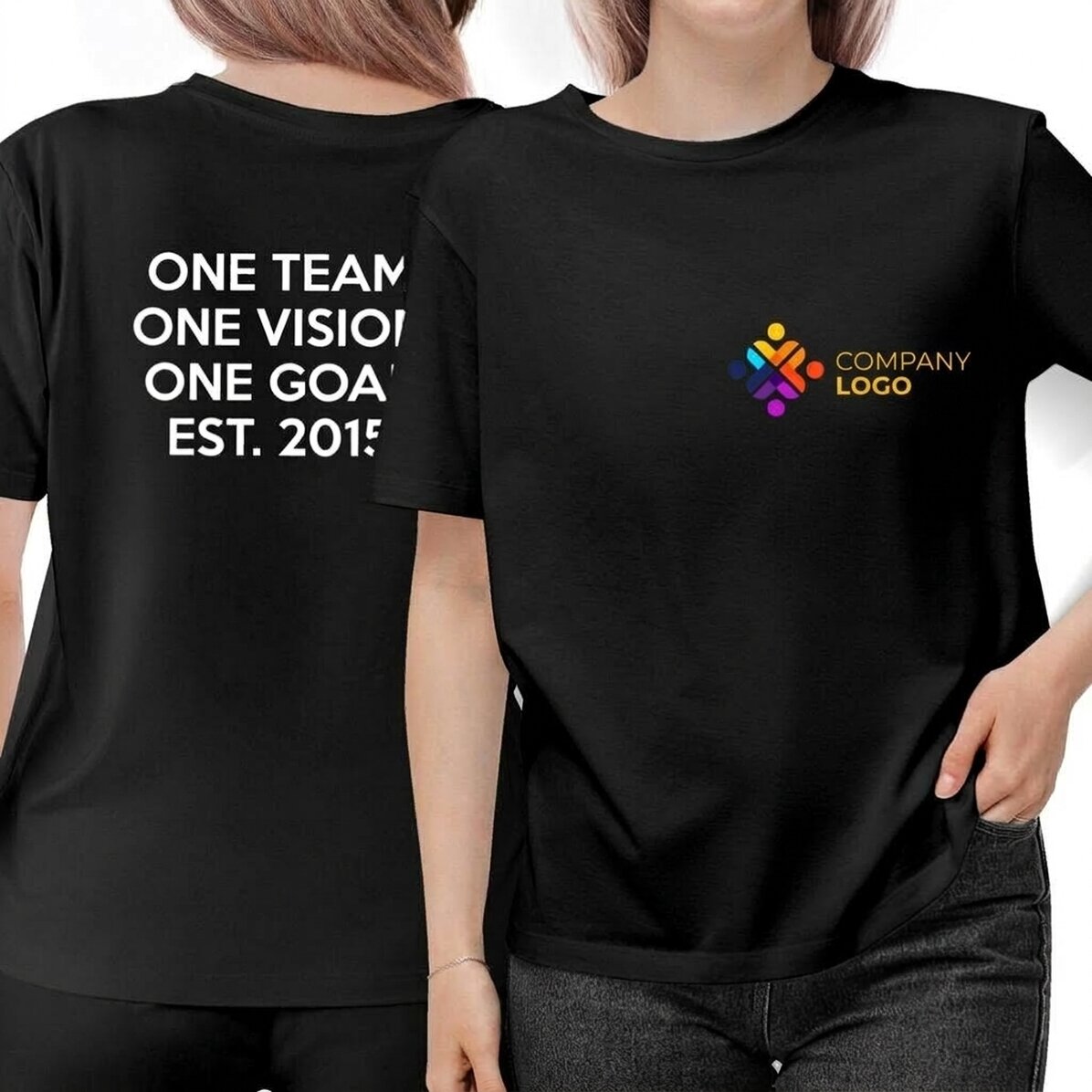Maglietta in cotone personalizzata con logo sul davanti e scritta sul retro
