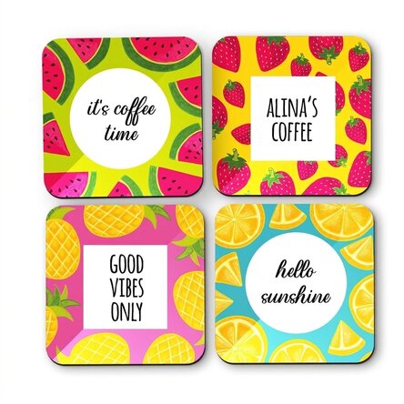 Set di 4 sottobicchieri personalizzati con scritta - Summer