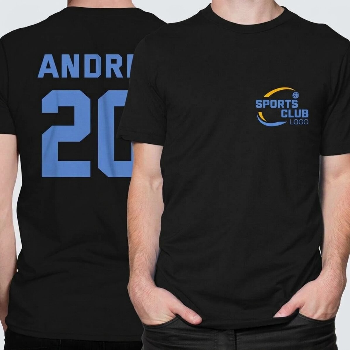 Maglietta in cotone personalizzata con logo sul davanti e numero sul retro