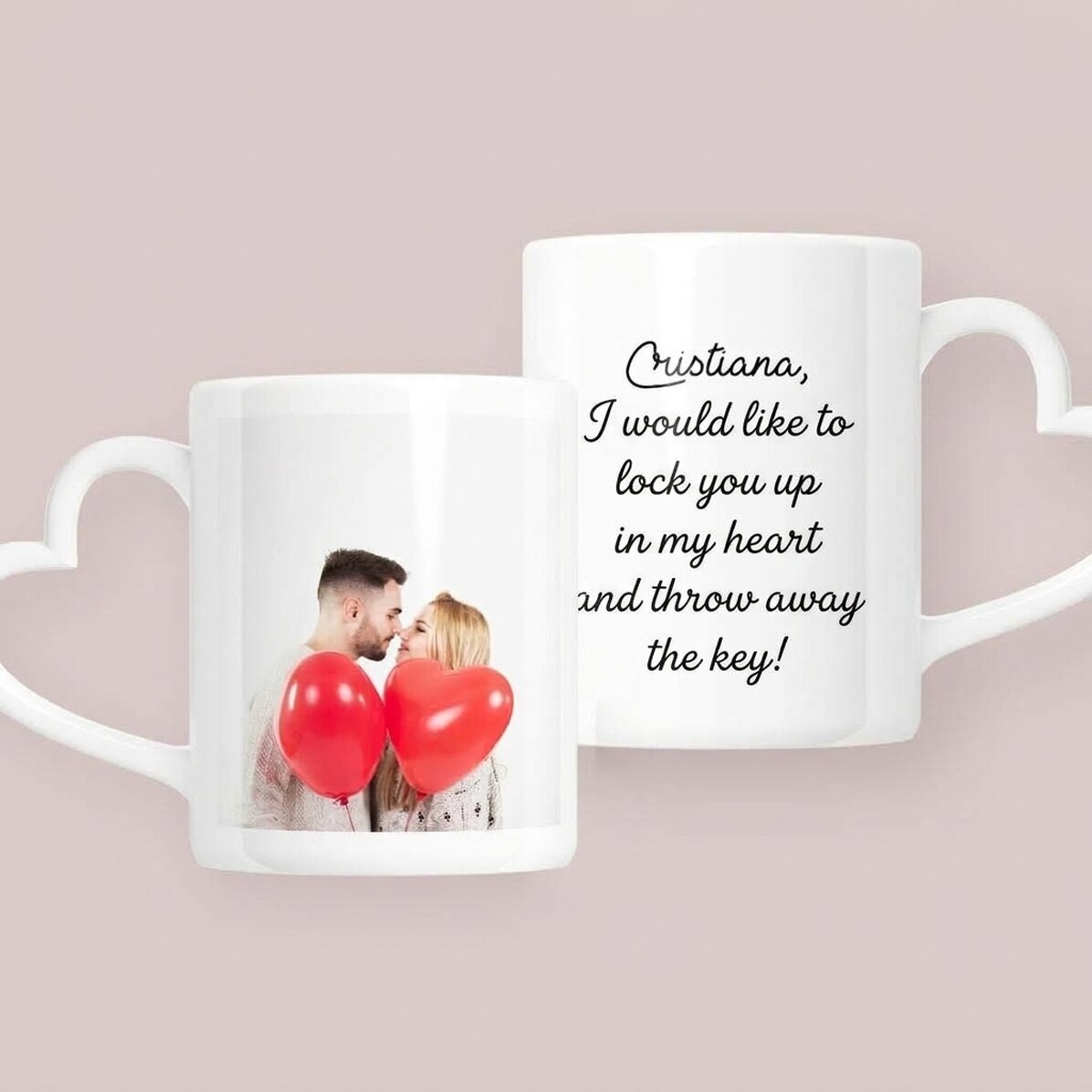 Tazza personalizzata con foto e testo - modello con manico a forma di cuore