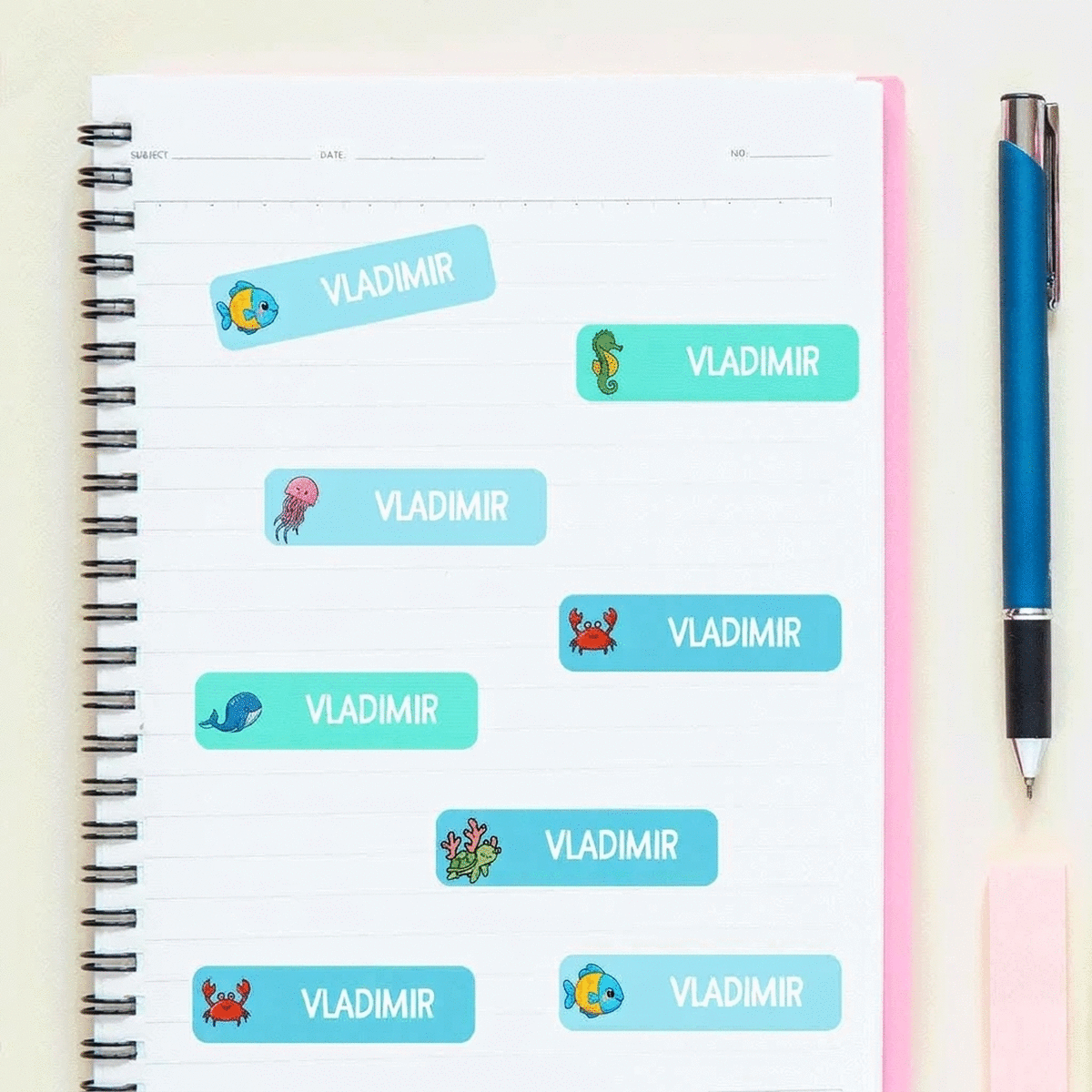 Set di 36 adesivi (etichette autoadesive) personalizzati per la scuola materna / la scuola