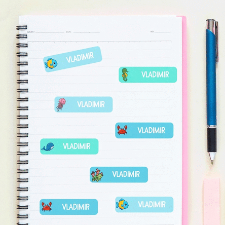 Set di 36 adesivi (etichette autoadesive) personalizzati per la scuola materna / la scuola