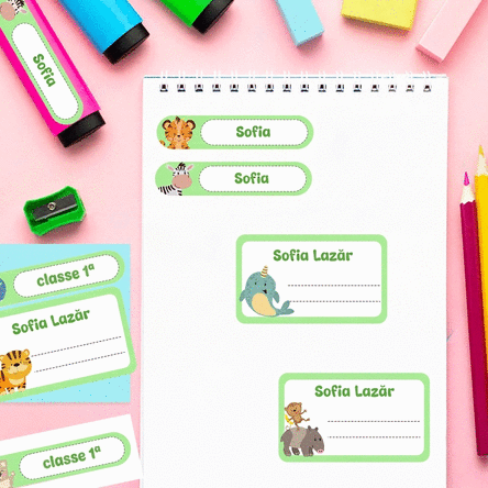 Set di 14 adesivi personalizzati per la scuola, per quaderni e materiale scolastico