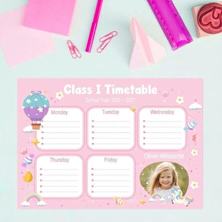 Orario personalizzato con testo e foto - Caramelle e unicorni