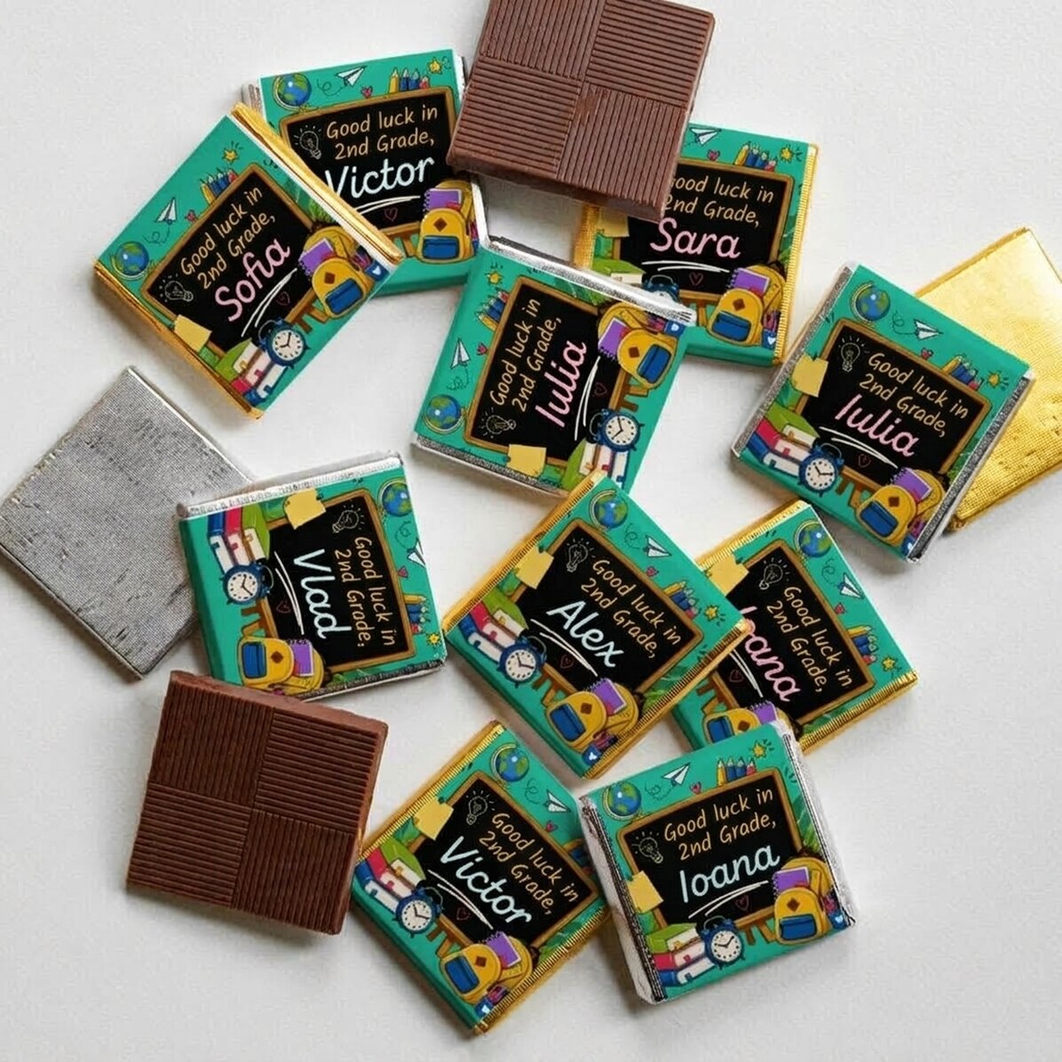 Set di 10 mini cioccolatini personalizzati con un messaggio per l