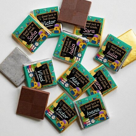 Set di 10 mini cioccolatini personalizzati con un messaggio per l