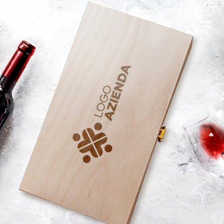 Scatola personalizzata per due bottiglie di vino con logo