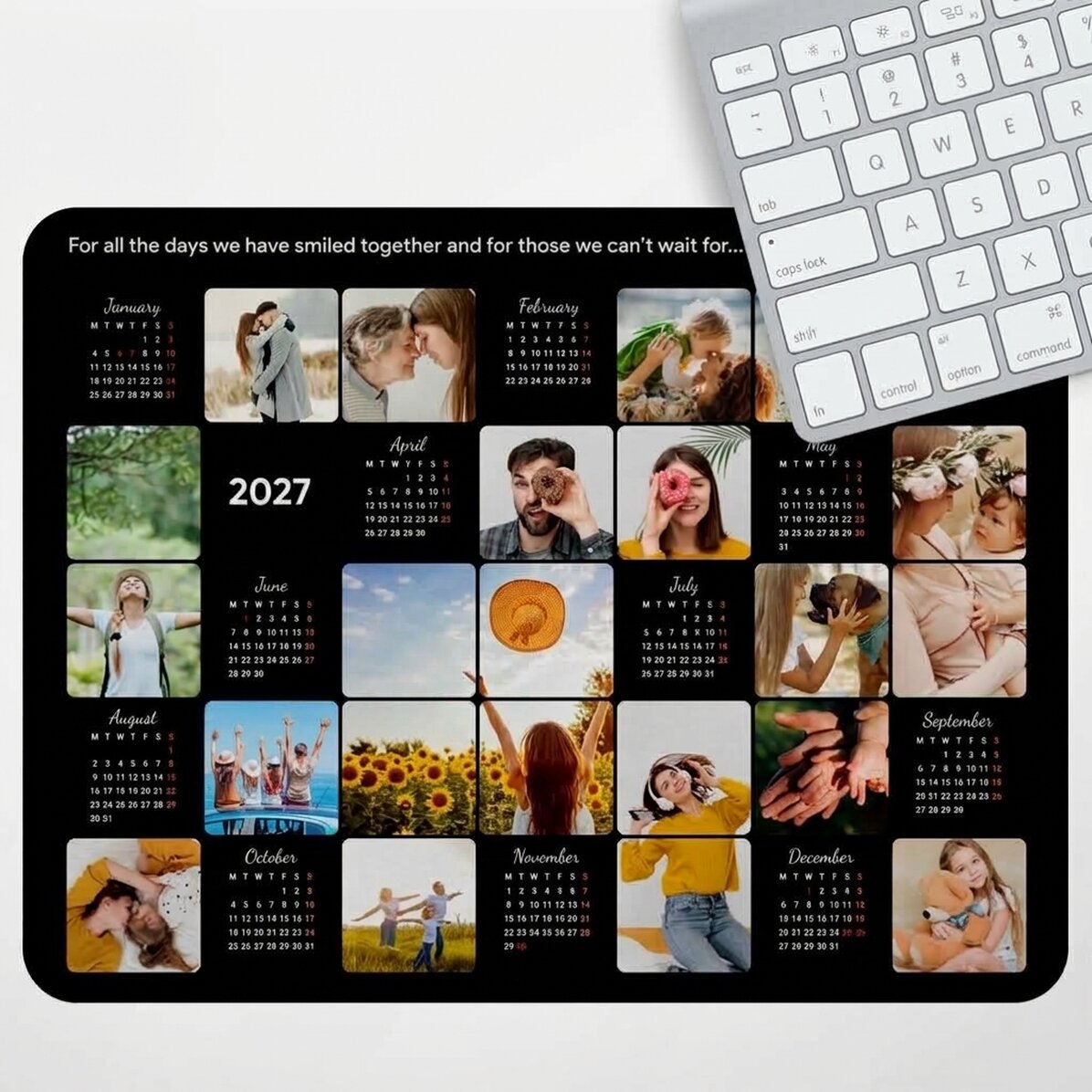Tappetino per mouse XL personalizzato con foto e messaggio - Calendario