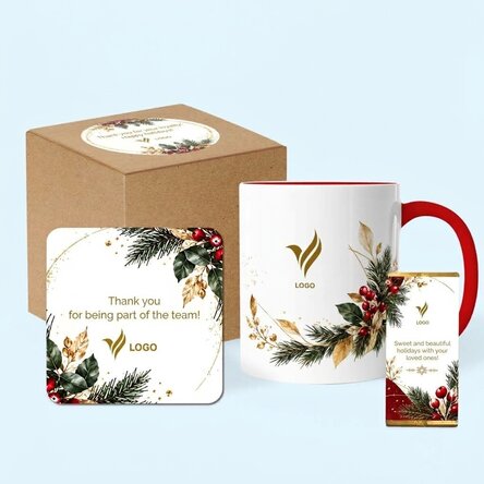 Set regalo di Natale personalizzato con logo e testo - Festivo