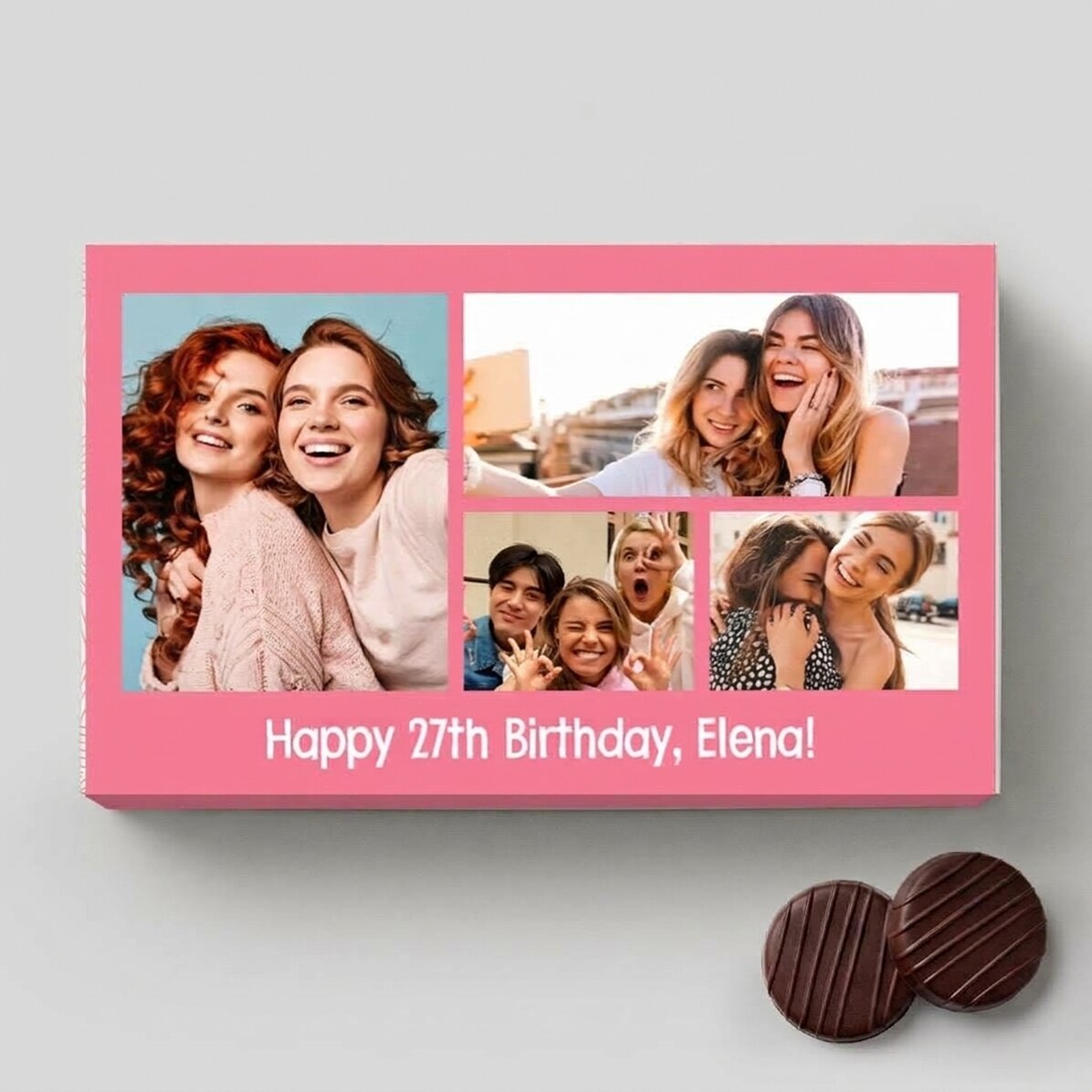 Scatola di cioccolatini alla crema personalizzata con 4 foto e un messaggio
