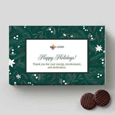 Scatola di cioccolatini alla crema personalizzata con logo e messaggio - Buone feste!