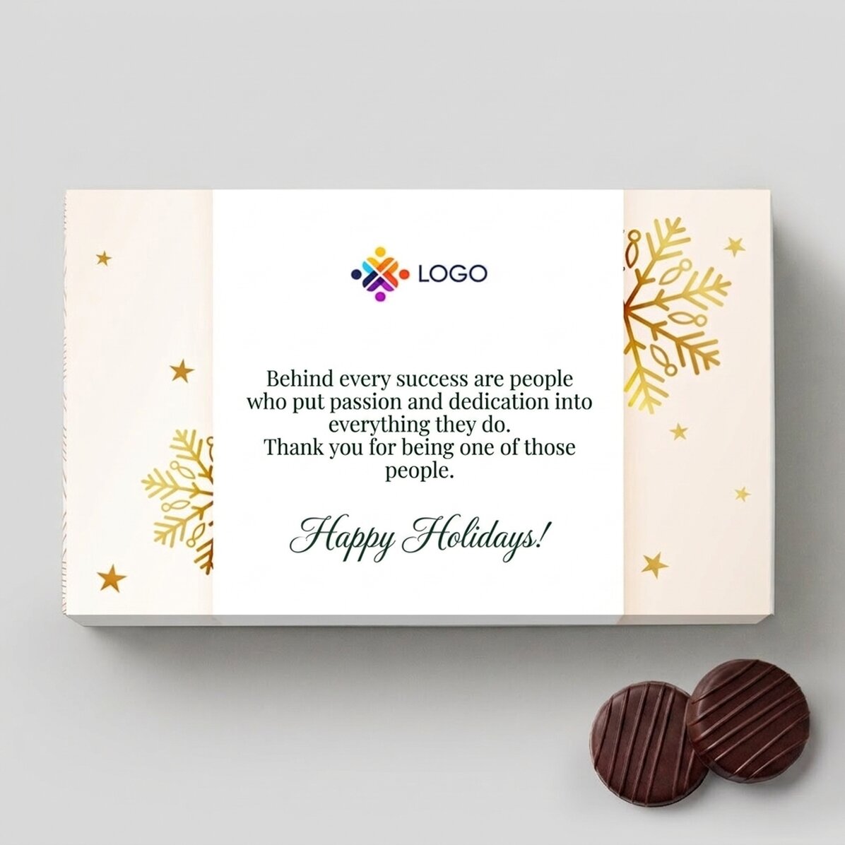 Scatola di cioccolatini alla crema personalizzata con logo e messaggio - Gold Christmas