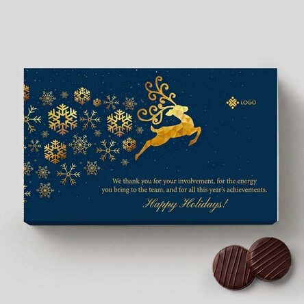 Scatola di cioccolatini alla crema personalizzata con logo e messaggio - Storia di Natale