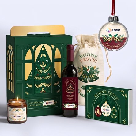 Confezione regalo - Edizione natalizia con prodotti personalizzati con logo e messaggio