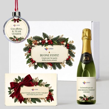 Confezione regalo - Christmas time con prodotti personalizzati con logo e messaggio