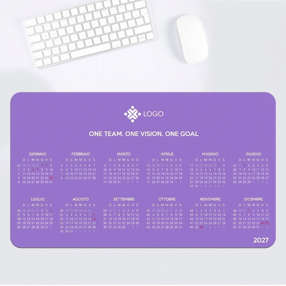 Tappetino per mouse XXL personalizzato con calendario, messaggio e logo