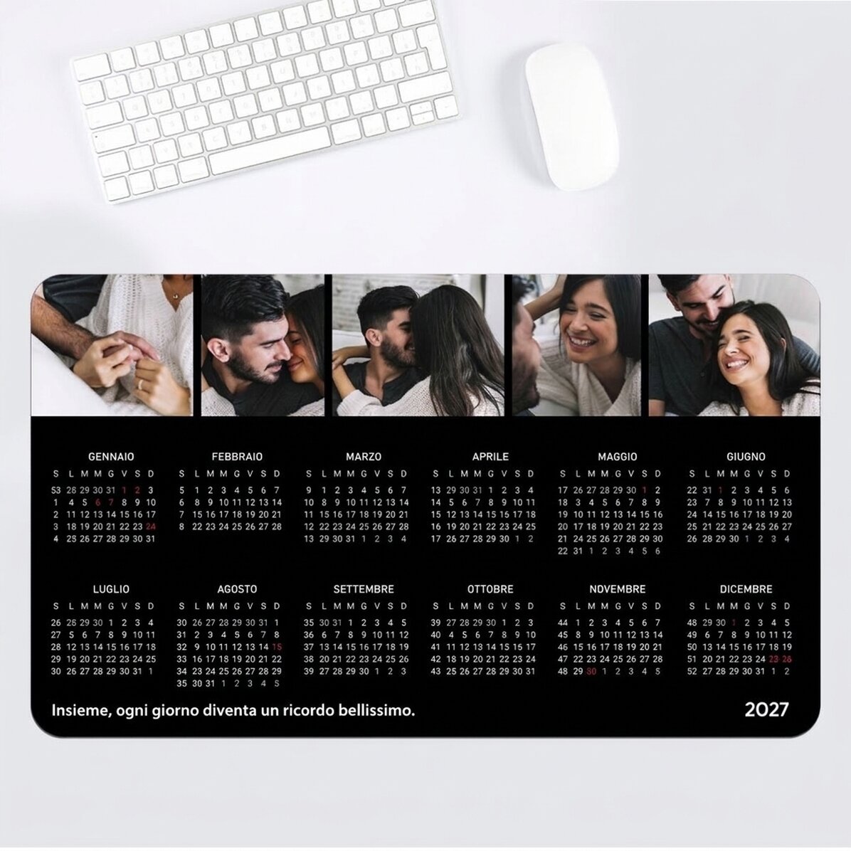 Tappetino per mouse XXL personalizzato con calendario, 5 foto e un messaggio