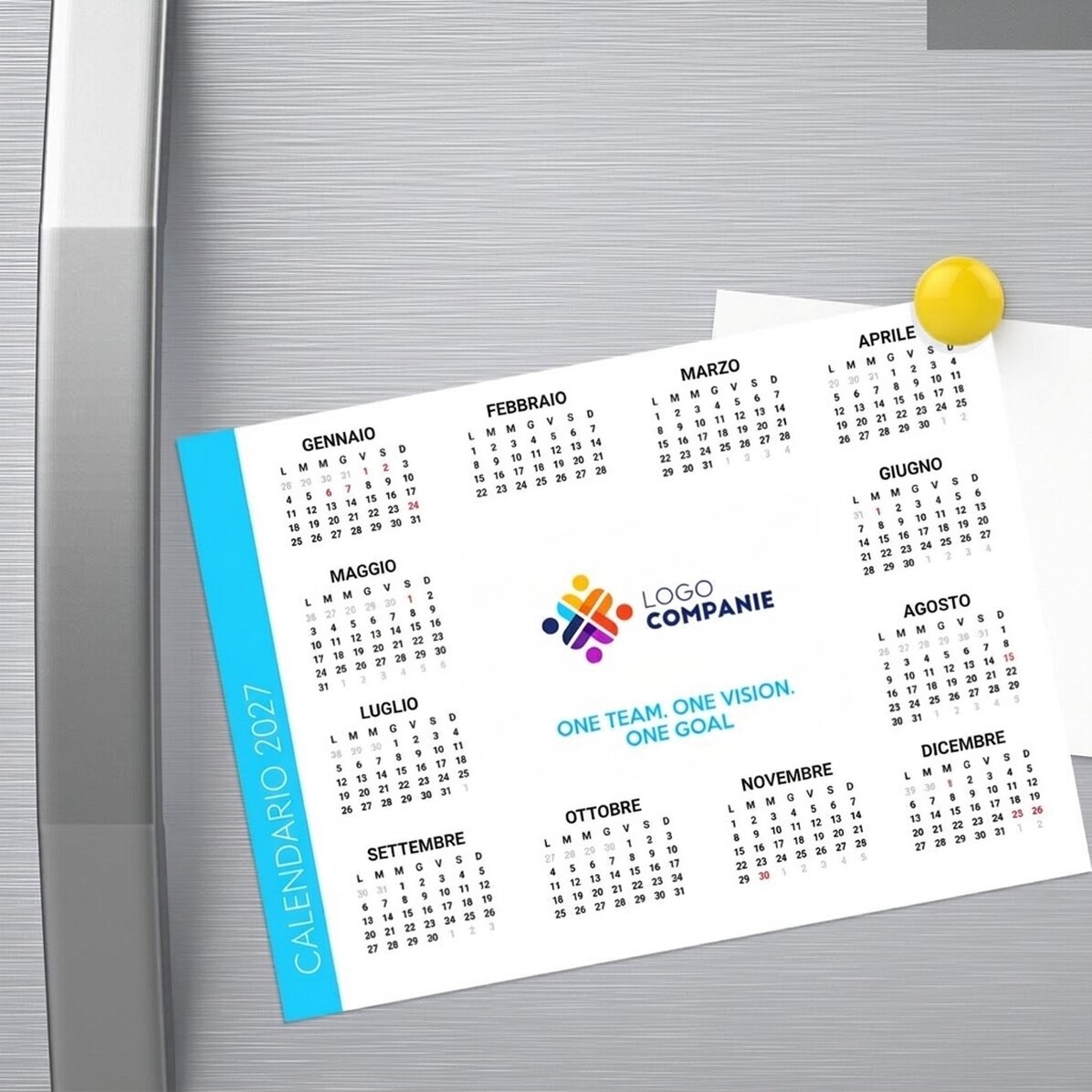 Calendario magnetico personalizzato con logo e messaggio