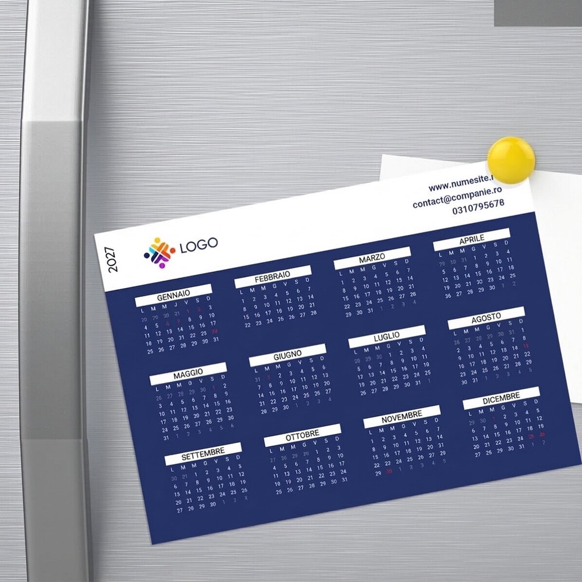Calendario magnetico personalizzato con messaggio e logo