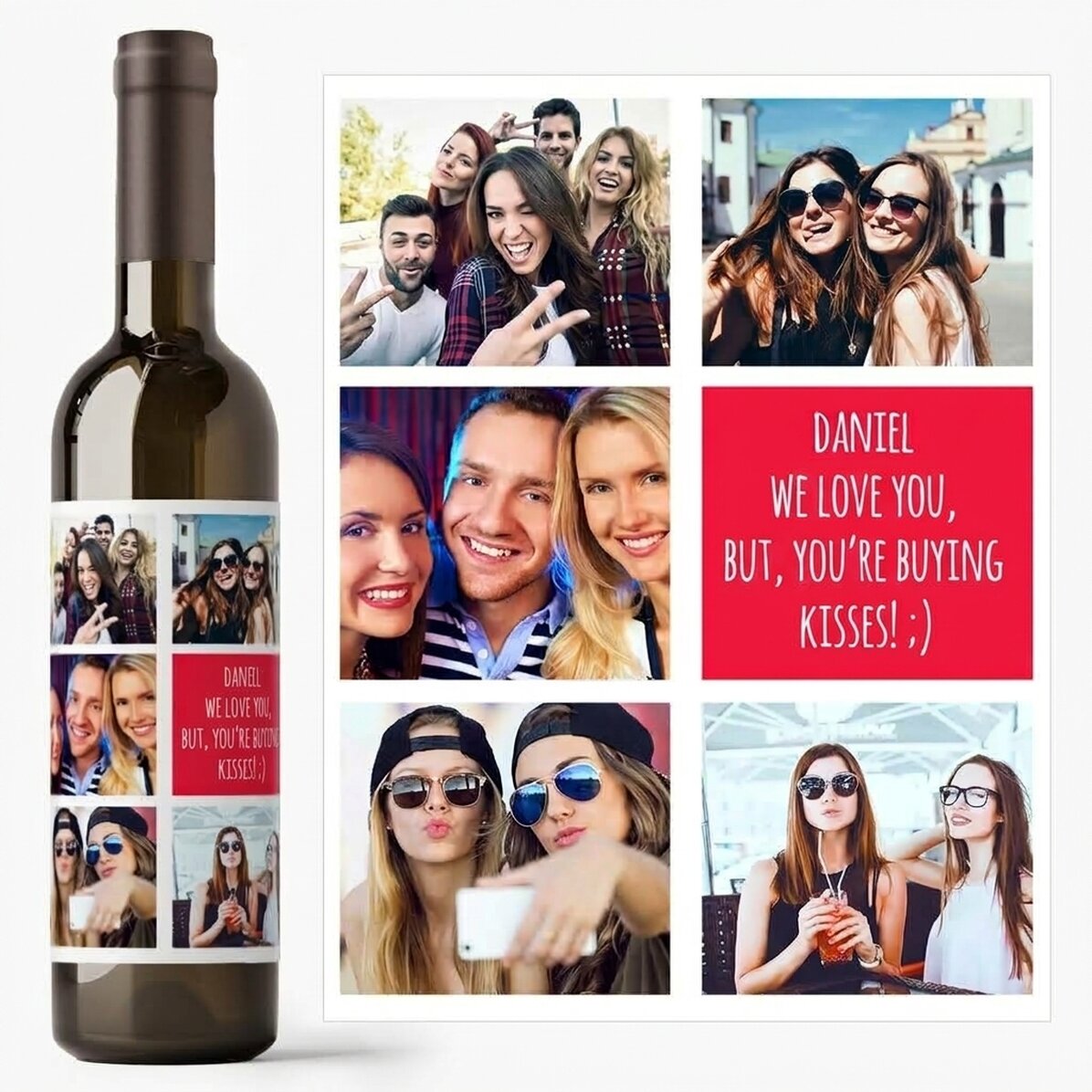 Vino personalizzato con 5 foto e un testo