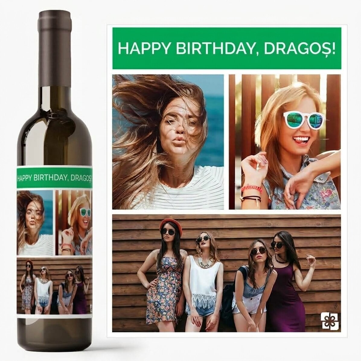 Vino personalizzato con 3 foto e un testo