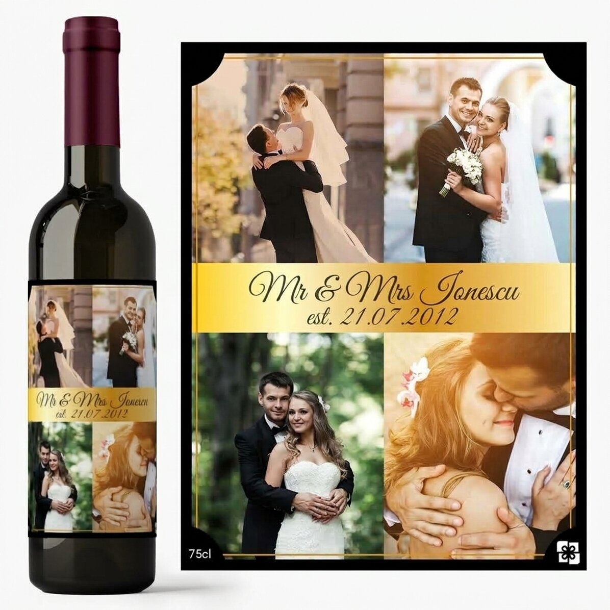 Vino personalizzato con 4 foto per una coppia