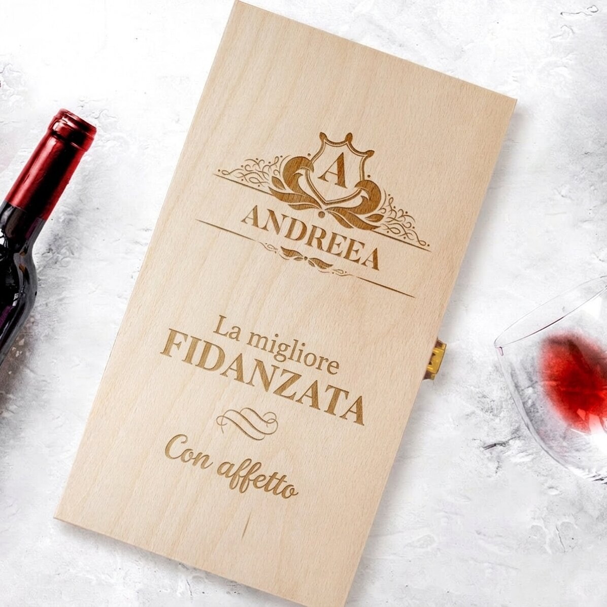 Scatola per vino personalizzata per due bottiglie - modello "nome vintage"
