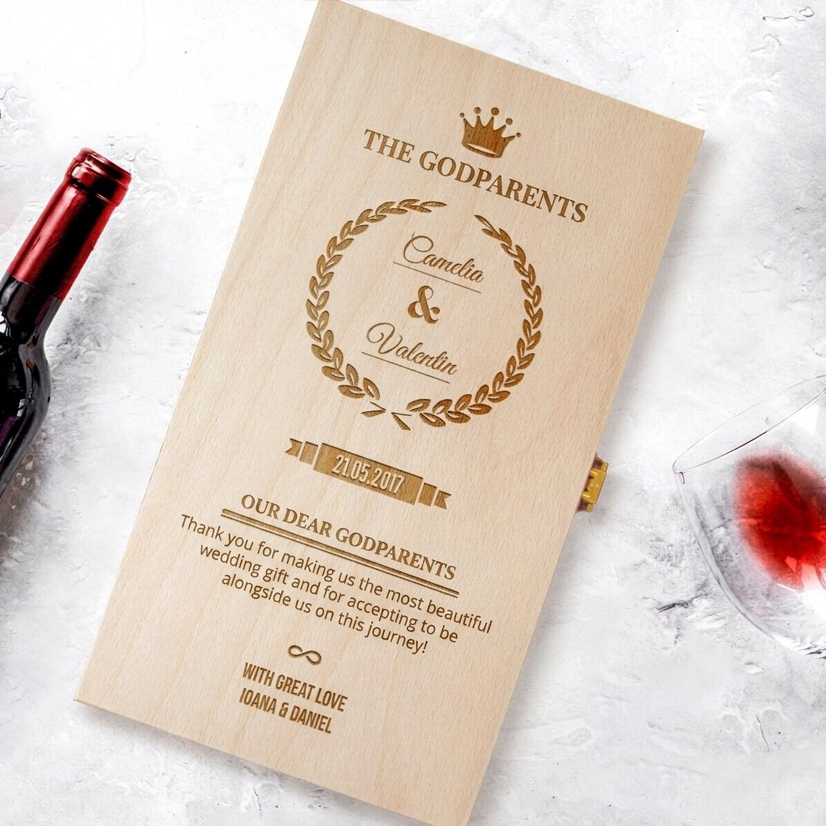 Confezione personalizzata per due bottiglie di vino, per i padrini