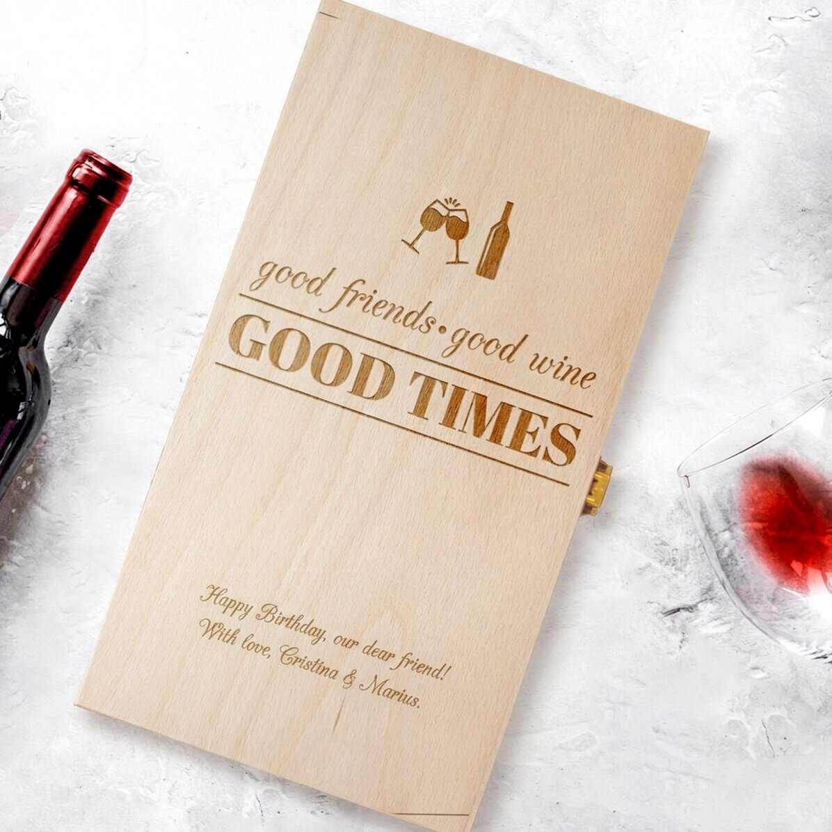 Confezione personalizzata per due bottiglie di vino - Good Friends, Good Wine, Good Times
