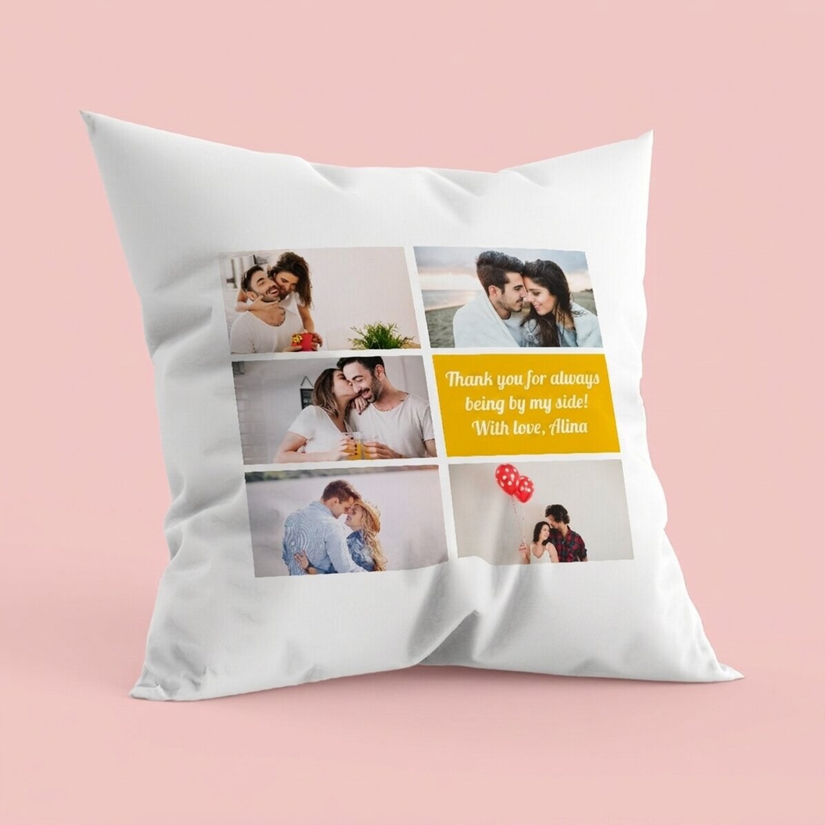 Cuscino personalizzato con 5 foto e testo