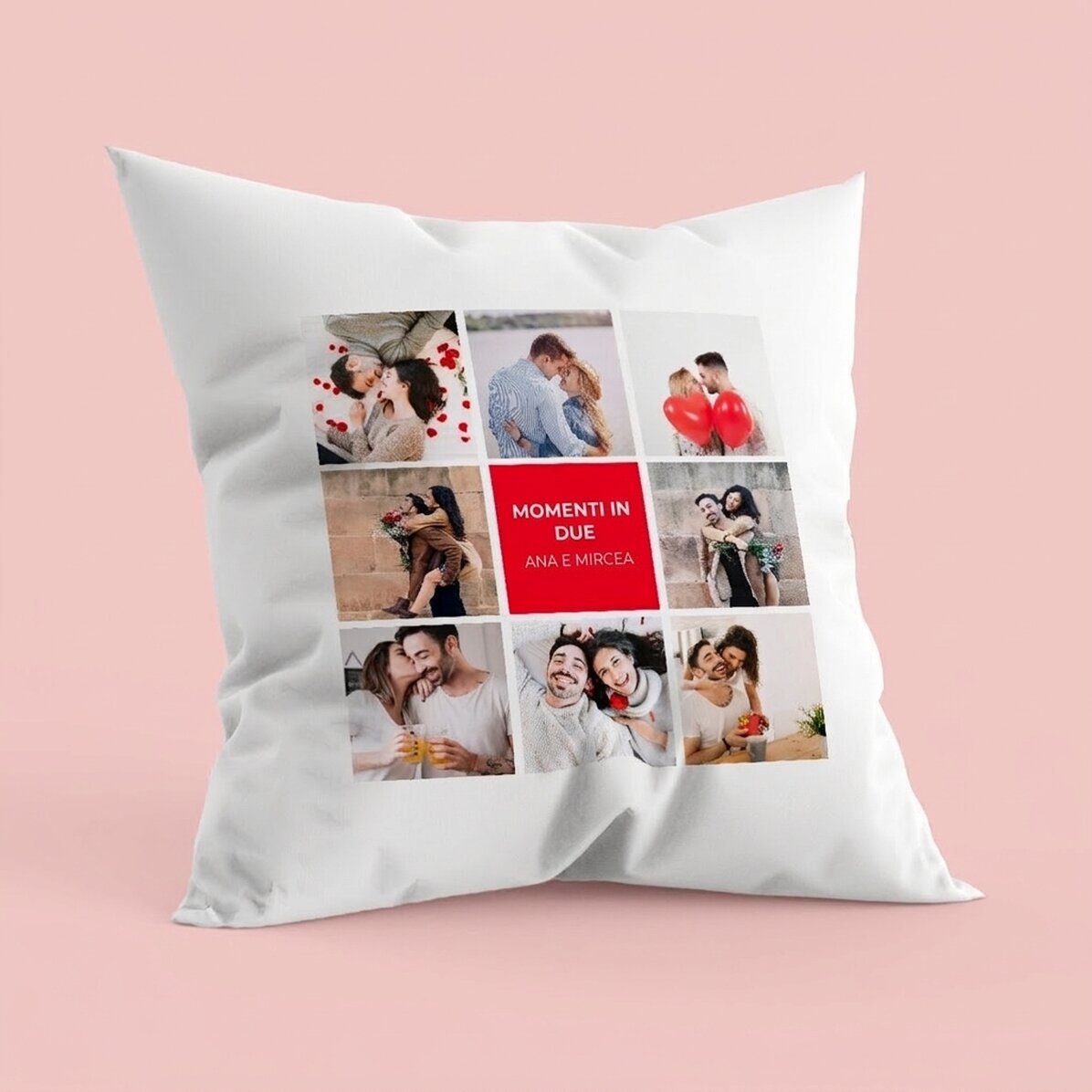 Cuscino personalizzato con 8 foto e testo