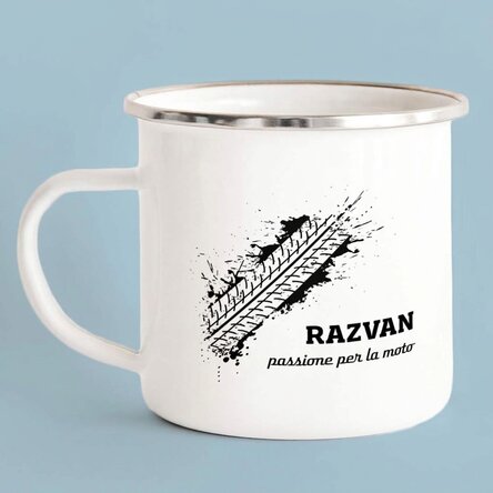Tazza in metallo smaltato personalizzata - love to ride