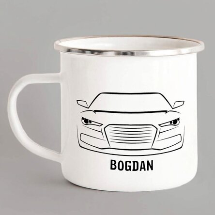 Tazza in metallo smaltato personalizzata per gli appassionati di auto