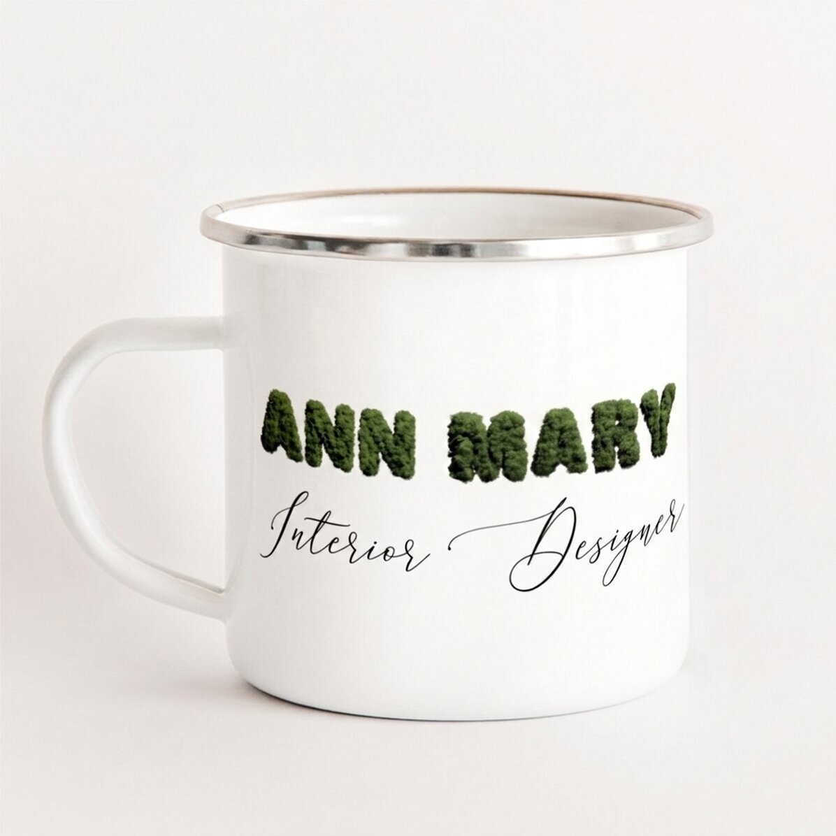 Tazza in metallo smaltato personalizzata per designer