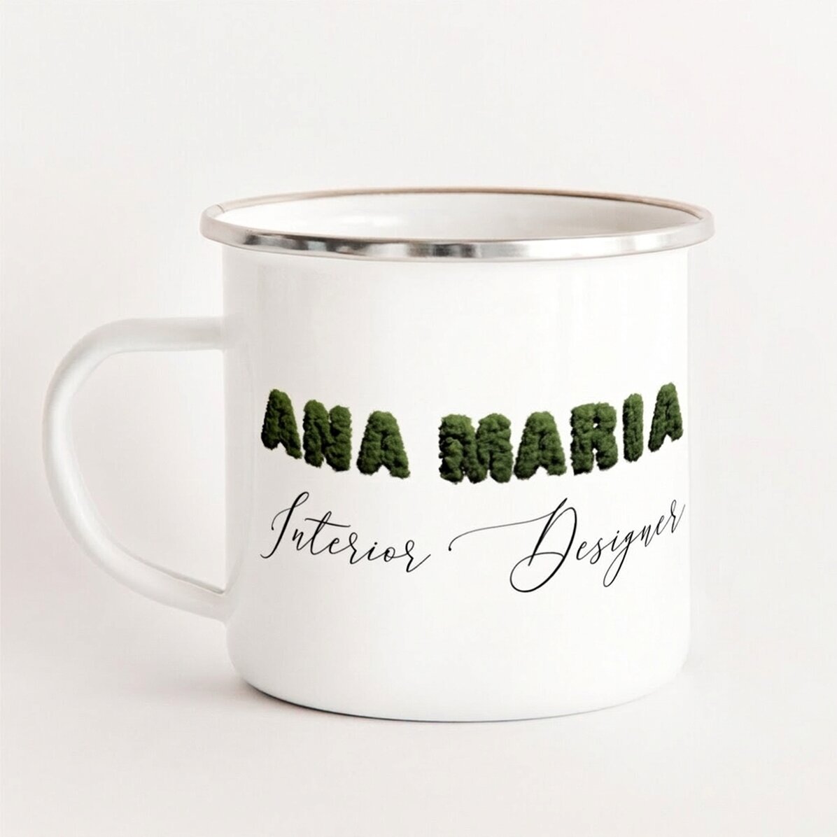 Tazza in metallo smaltato personalizzata per designer