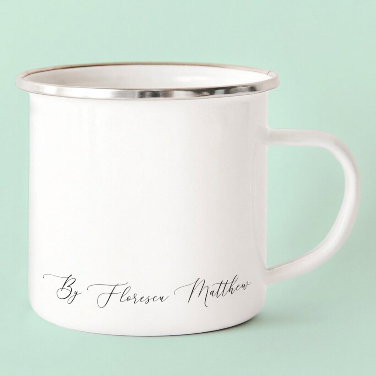 Tazza in metallo smaltato personalizzata, modello con firma