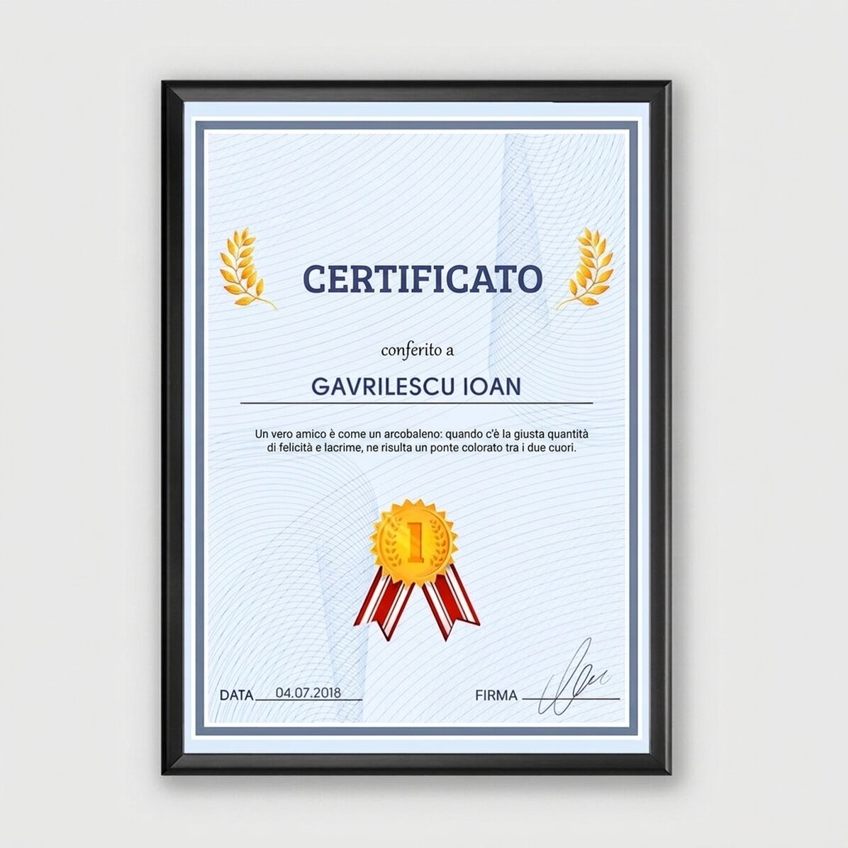 Quadro personalizzato - Attestato di riconoscimento