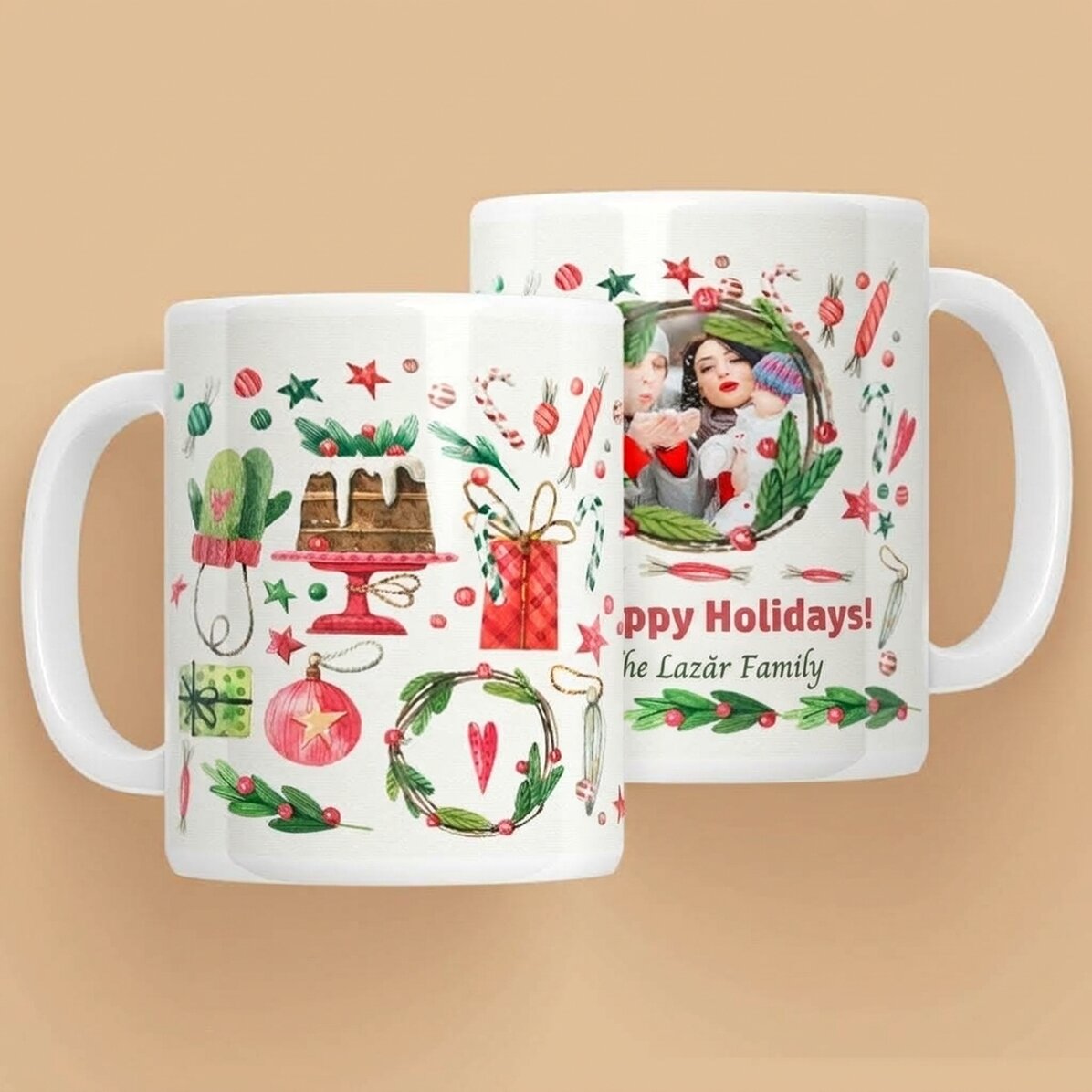 Tazza personalizzata con foto e testo - modello natalizio