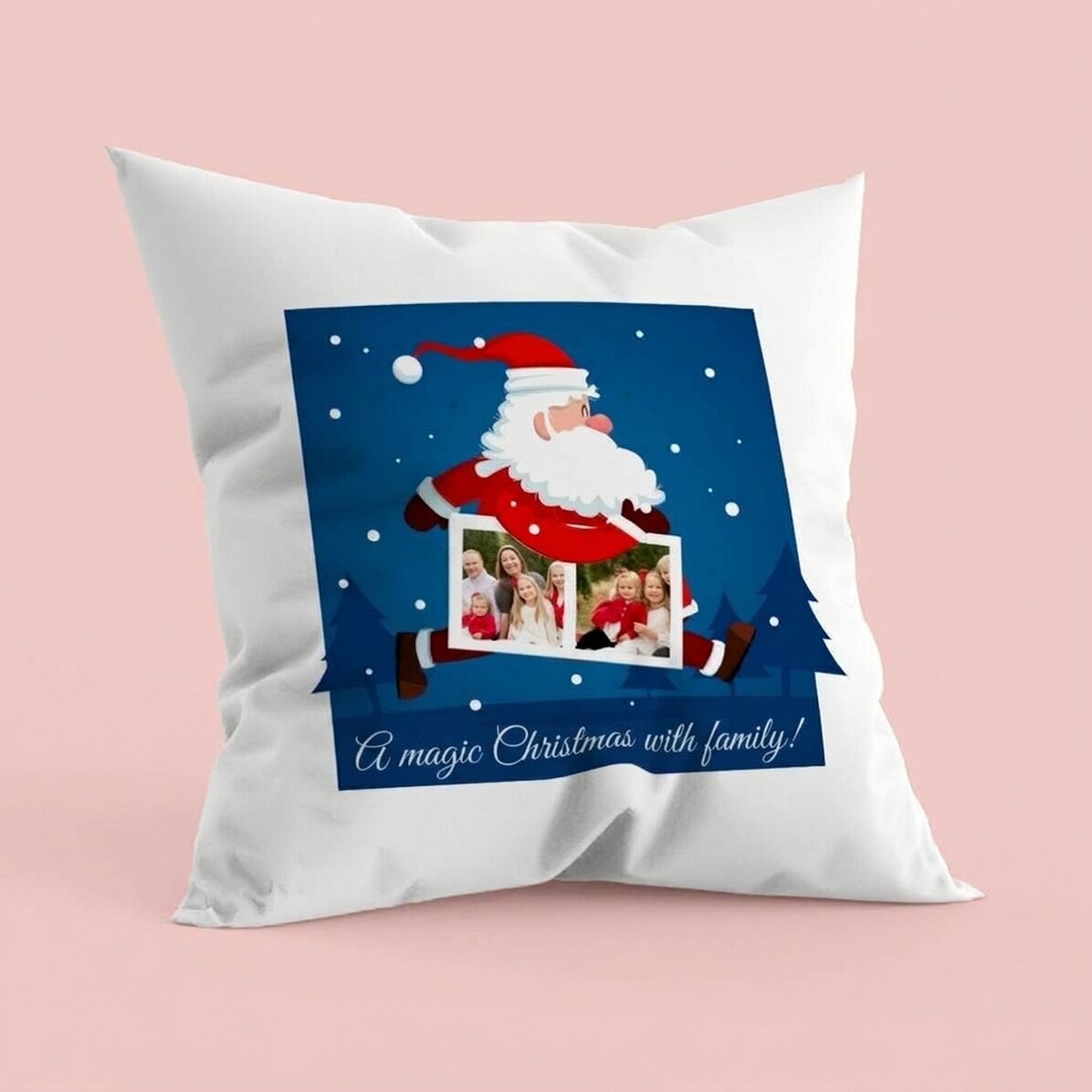 Cuscino personalizzato con due foto e una scritta - Babbo Natale