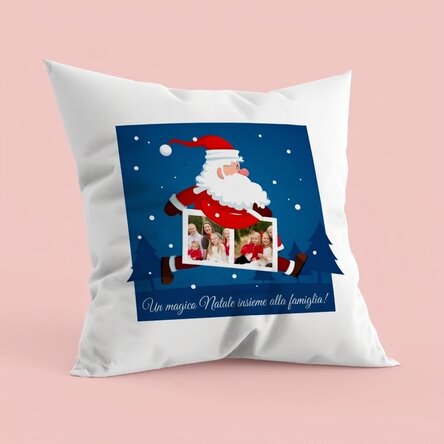 Cuscino personalizzato con due foto e una scritta - Babbo Natale
