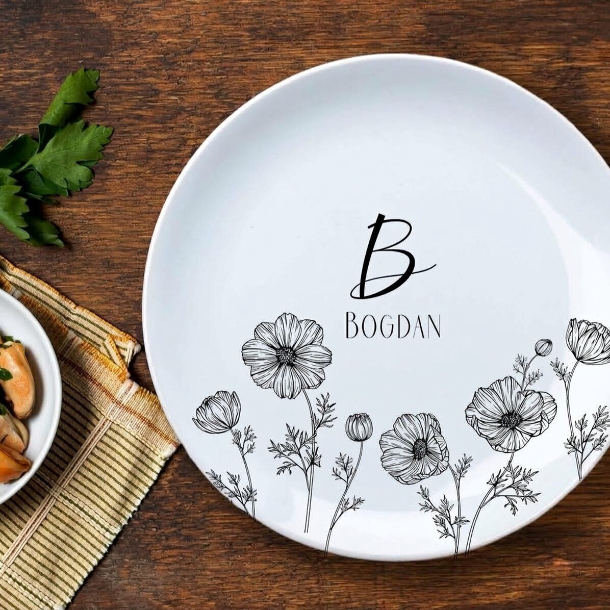 Piatto personalizzato con iniziale e testo - Flowers