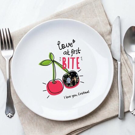 Piatto personalizzato con foto e testo - Love at first bite
