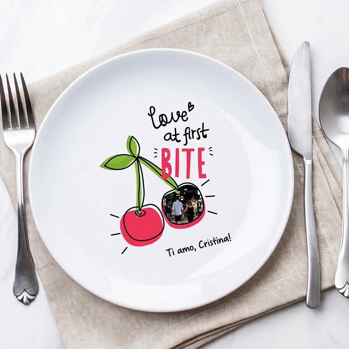 Piatto personalizzato con foto e testo - Love at first bite
