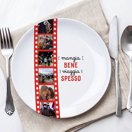 Piatto personalizzato con 6 foto - Mangia bene, viaggia spesso