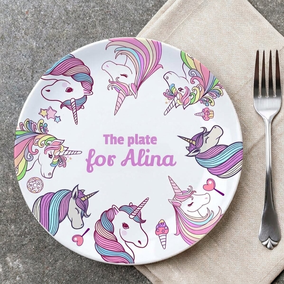 Piatto personalizzato con scritta - Unicorni