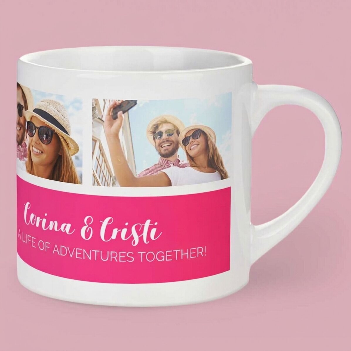 Tazza da caffè personalizzata con 3 foto e una scritta