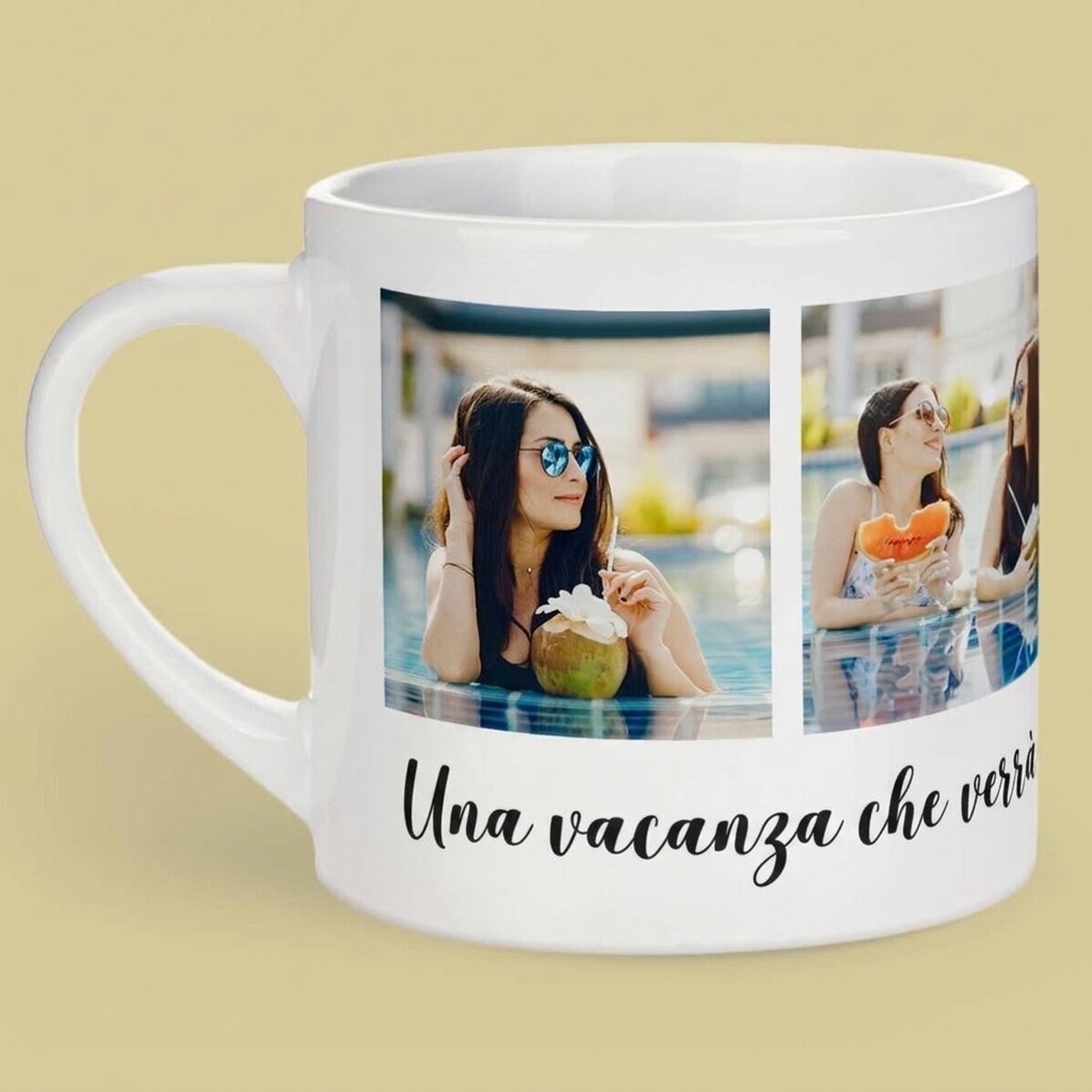 Tazza da caffè personalizzata con 4 foto e testo