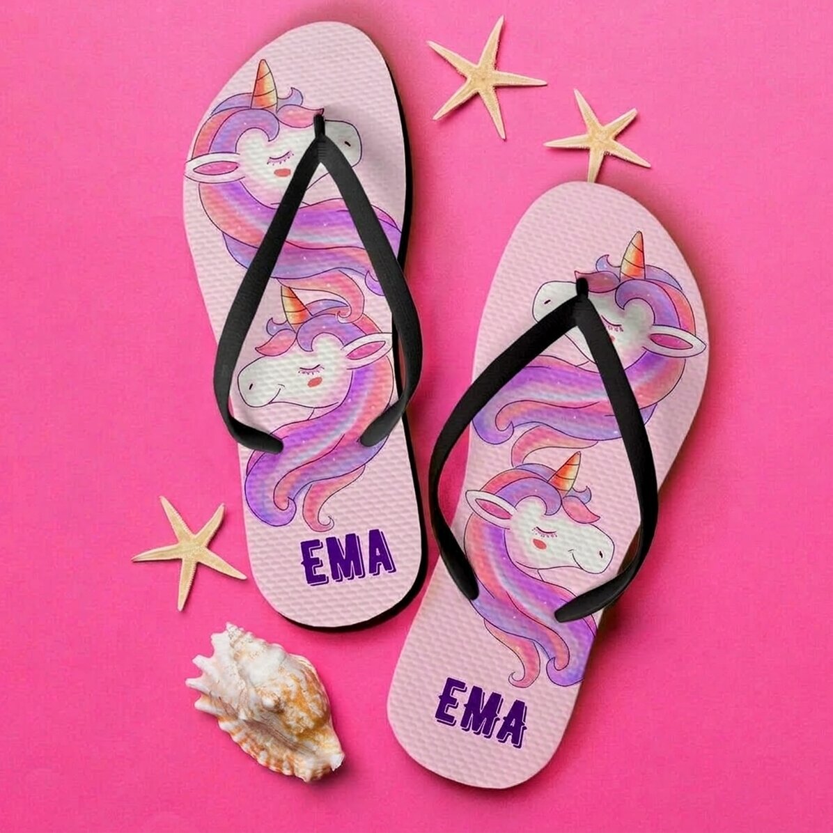 Infradito personalizzate per bambini con unicorno e scritta