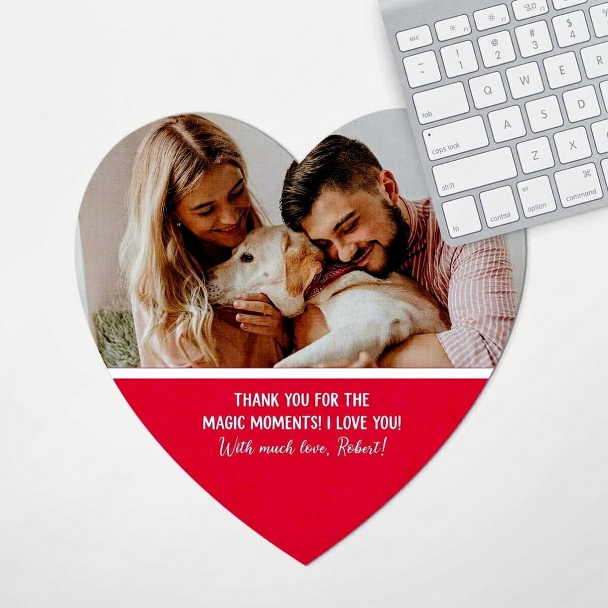 Tappetino per mouse a forma di cuore personalizzato con foto e testo