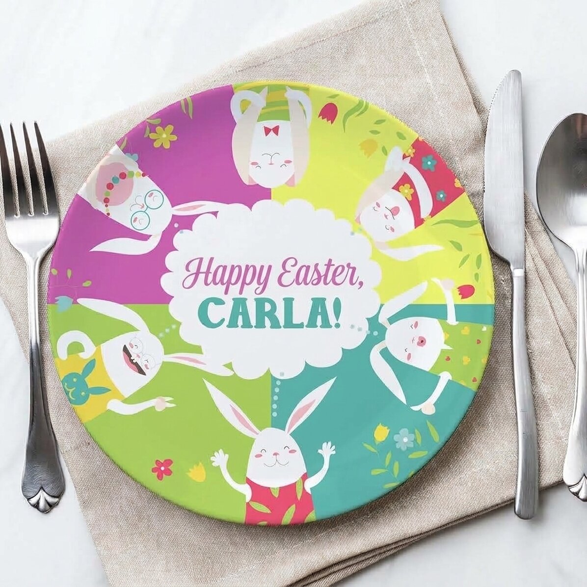 Piatto personalizzato con scritta - Coniglietti di Pasqua